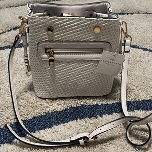 White Woven Crossbody Bag with Gold Hardware